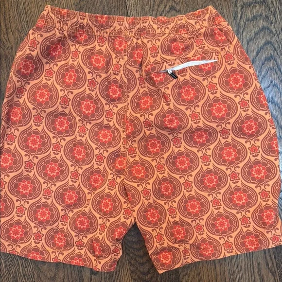 Michael Brandon Red and Orange Swim Trunks with Retro Medallion Pattern - Picture 4 of 4